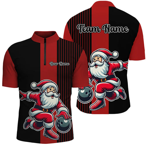 Black and Red Bowling Shirts For Men Custom Funny Santa Christmas Bowling Team Uniform Jerseys NQS8809