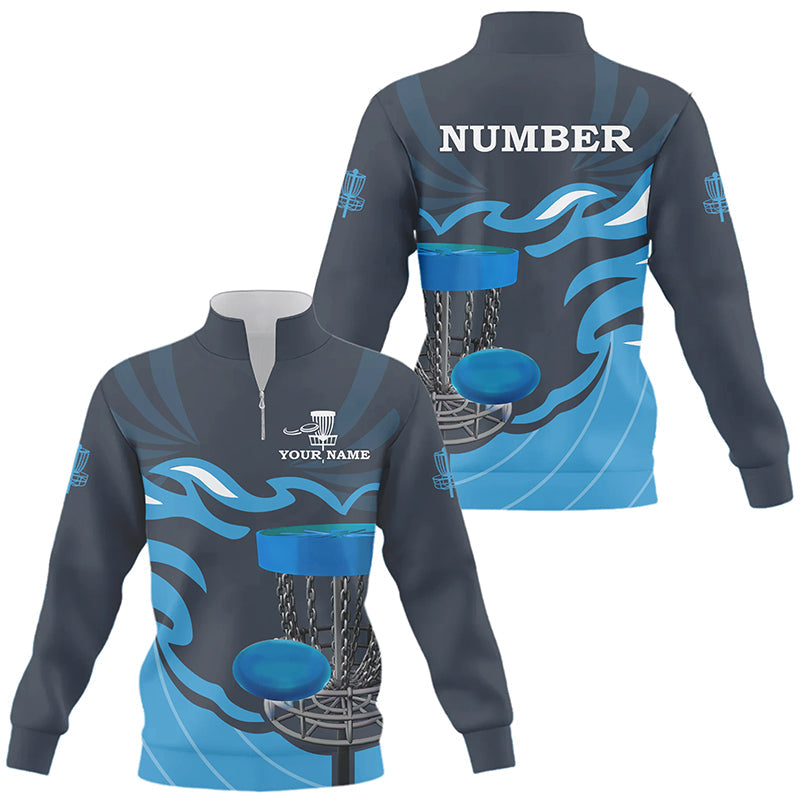 Retro disc golf Quarter zip sweatshirt custom name and number team frisbee golf sweater jerseys | Blue NQS8810