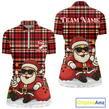 Load image into Gallery viewer, Funny Santa Christmas Bowling shirts for Women Custom Red Plaid bowling outfits for women NQS10957