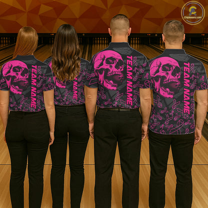 Black Skull camo pink ribbons pattern breast cancer bowling shirt for men custom bowling team jerseys NQS11549