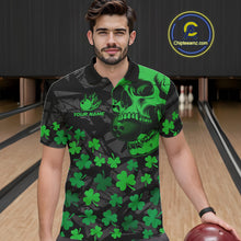 Load image into Gallery viewer, Black Skull camo Green Shamrock pattern St Patrick's bowling shirt for men custom bowling team jersey NQS11550