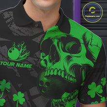 Load image into Gallery viewer, Black Skull camo Green Shamrock pattern St Patrick's bowling shirt for men custom bowling team jersey NQS11550