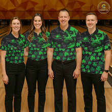 Load image into Gallery viewer, Black Skull camo Green Shamrock pattern St Patrick bowling shirt for Women custom bowling team jersey NQS11550