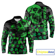 Load image into Gallery viewer, Black Skull camo Green Shamrock pattern St Patrick's bowling shirt for men custom bowling team jersey NQS11550