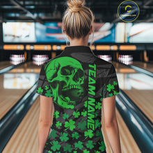 Load image into Gallery viewer, Black Skull camo Green Shamrock pattern St Patrick bowling shirt for Women custom bowling team jersey NQS11550