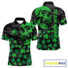 Load image into Gallery viewer, Black Skull camo Green Shamrock pattern St Patrick's bowling shirt for men custom bowling team jersey NQS11550