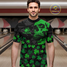 Load image into Gallery viewer, Black Skull camo Green Shamrock pattern St Patrick's bowling shirt for men custom bowling team jersey NQS11550