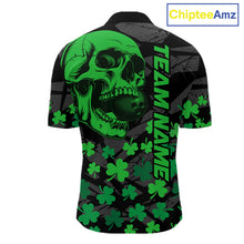Load image into Gallery viewer, Black Skull camo Green Shamrock pattern St Patrick's bowling shirt for men custom bowling team jersey NQS11550