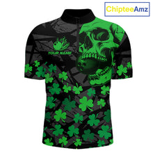 Load image into Gallery viewer, Black Skull camo Green Shamrock pattern St Patrick's bowling shirt for men custom bowling team jersey NQS11550