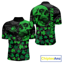 Load image into Gallery viewer, Black Skull camo Green Shamrock pattern St Patrick's bowling shirt for men custom bowling team jersey NQS11550