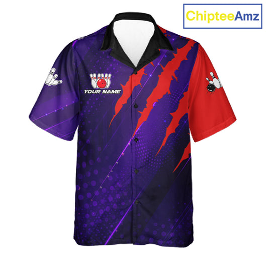Personalized bowling Hawaiian shirt custom purple and red team bowling jerseys, gift for bowlers NQS11554