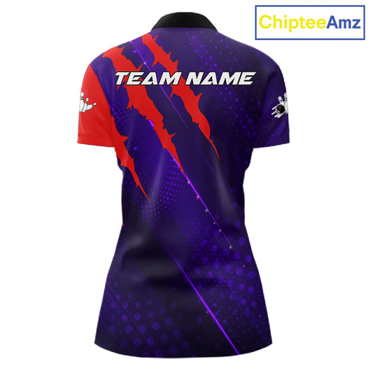 Personalized bowling shirts for Women custom purple and red team bowling jerseys, gift for bowlers NQS11554