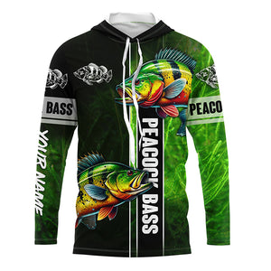 Peacock bass fishing green shirt Custom Long Sleeve Fishing Shirts, fishing gifts for men, women, kid NQS4804