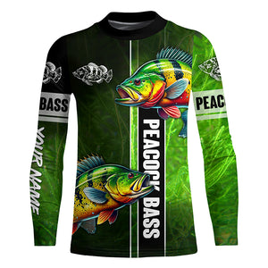 Peacock bass fishing green shirt Custom Long Sleeve Fishing Shirts, fishing gifts for men, women, kid NQS4804