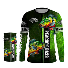 Load image into Gallery viewer, Peacock bass fishing green shirt Custom Long Sleeve Fishing Shirts, fishing gifts for men, women, kid NQS4804