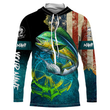 Load image into Gallery viewer, Mahi mahi fishing American flag patriotic Custom fishing Shirts jersey, fishing shirts with hood NQS3112