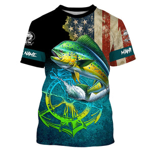 Mahi mahi fishing American flag patriotic Custom fishing Shirts jersey, fishing shirts with hood NQS3112