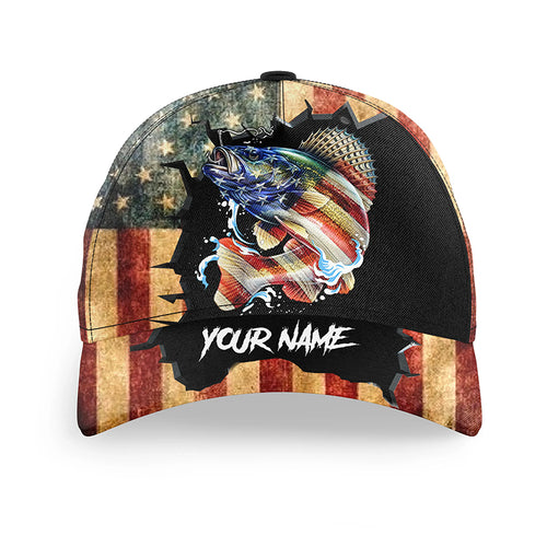 Walleye Fishing 3D American Flag Custom fishing hat Unisex Fishing Baseball Angler hat NQS3120