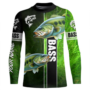 Largemouth Bass Fishing green Customize Name Long Sleeve Fishing Shirts, personalized fishing gifts NQS1725