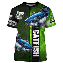 Load image into Gallery viewer, Catfish Fishing green Customize Name Long Sleeve Fishing Shirts, fishing gifts for men, women, kid NQS1728