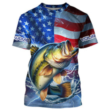 Load image into Gallery viewer, Largemouth Bass fishing American flag Long Sleeve Fishing Shirt custom Lightning Bass fishing jersey NQS7702