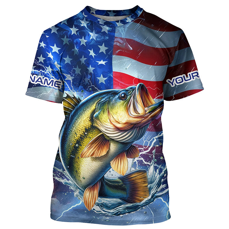 Largemouth Bass fishing American flag Long Sleeve Fishing Shirt custom Lightning Bass fishing jersey NQS7702