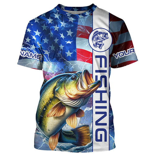American flag Largemouth Bass fishing Long Sleeve Fishing Shirts custom Patriotic Bass fishing jerseys NQS7704
