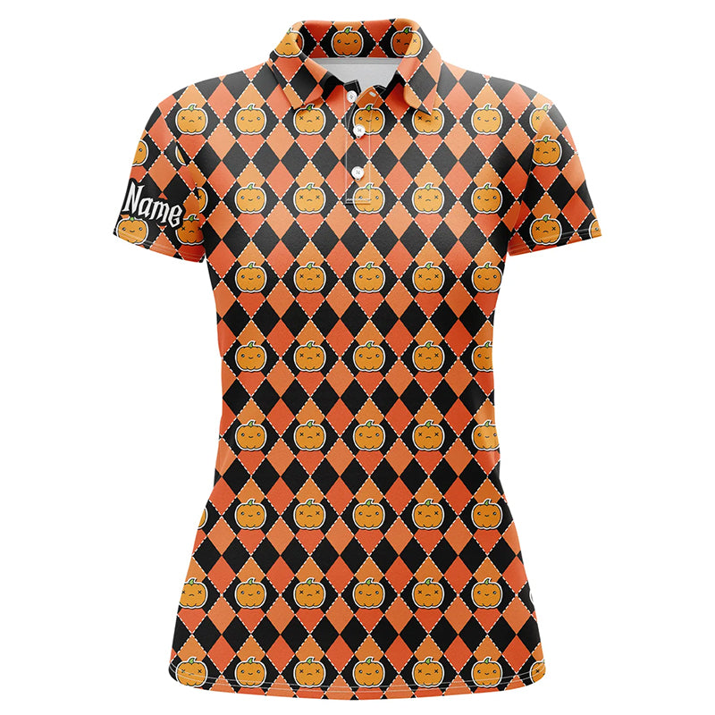 Halloween Pumpkin Seamless Orange pattern custom Womens golf polo shirts, golf attire for women NQS8140