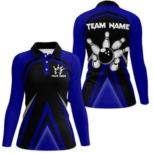Load image into Gallery viewer, Black and Blue Retro Bowling Polo, Quarter Zip Shirts For Women Custom Team Bowling Jerseys, bowl gift NQS8367