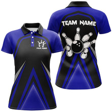 Load image into Gallery viewer, Black and Blue Retro Bowling Polo, Quarter Zip Shirts For Women Custom Team Bowling Jerseys, bowl gift NQS8367