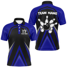 Load image into Gallery viewer, Black and Blue Retro Bowling Polo, Quarter Zip Shirts For Men Custom Team Bowling Jerseys, bowl gifts NQS8367