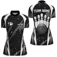 Load image into Gallery viewer, Black and White Grunge Retro Bowling Shirts For Women Custom Team Bowling League Jerseys NQS8371