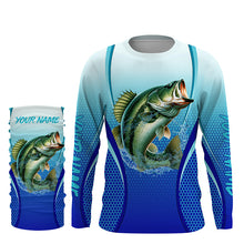 Load image into Gallery viewer, Largemouth bass Fishing blue camo Bass jersey custom name long sleeves shirts fishing apparel NQS2313