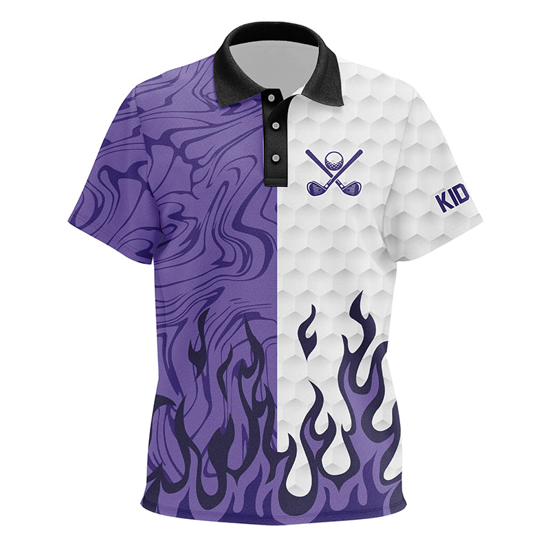 White & Purple Camo Flame Kid golf polos shirt Custom golf attire for Kid, golfing gifts NQS8570