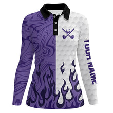 Load image into Gallery viewer, White &amp; Purple Camo Flame Women Golf Polo Shirt Custom golf attire for ladies, personalized golf gift NQS8570