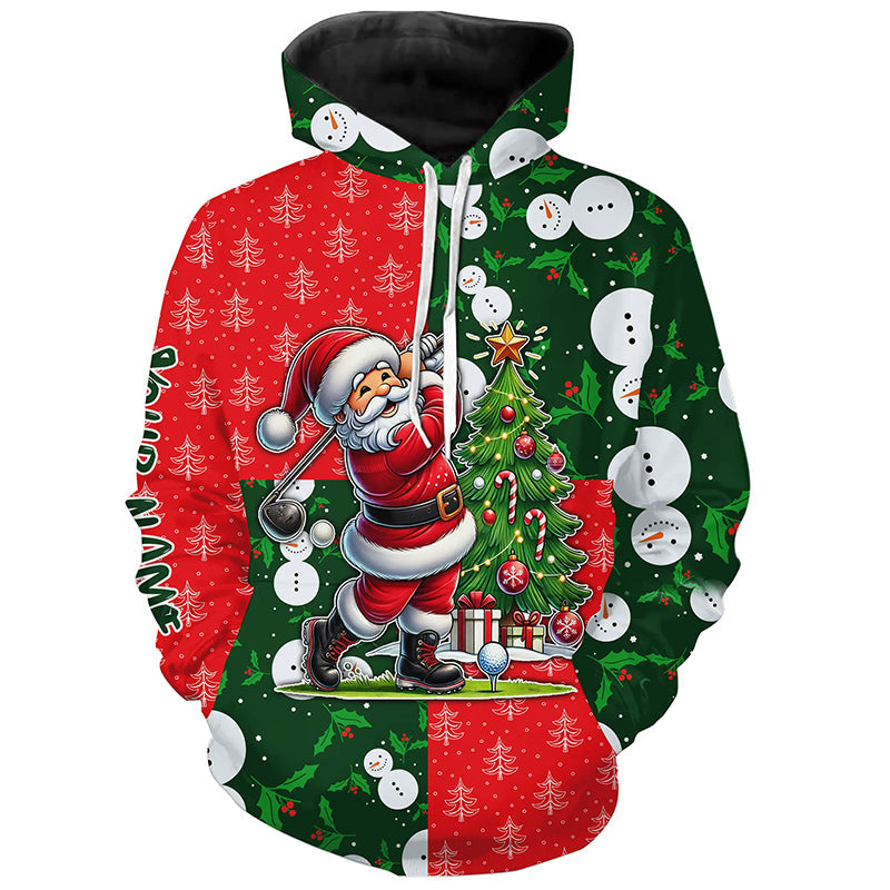 Funny Santa Golfer Red and green Xmas pattern Golf Hoodies custom Christmas golf tops NQS8820