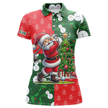 Load image into Gallery viewer, Funny Santa Golfer Red and green pattern Women golf polo shirt custom Christmas golf tops for ladies NQS8820