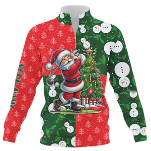 Funny Santa Golfer Red green Xmas pattern Quarter zip golf sweatshirt custom Christmas golf sweater NQS8820