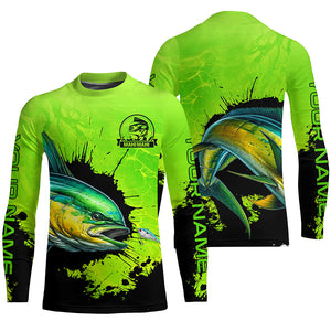 Personalized Mahi mahi fishing Performance long sleeve Fishing Shirt, Dorado fishing jerseys | Green NQS6921