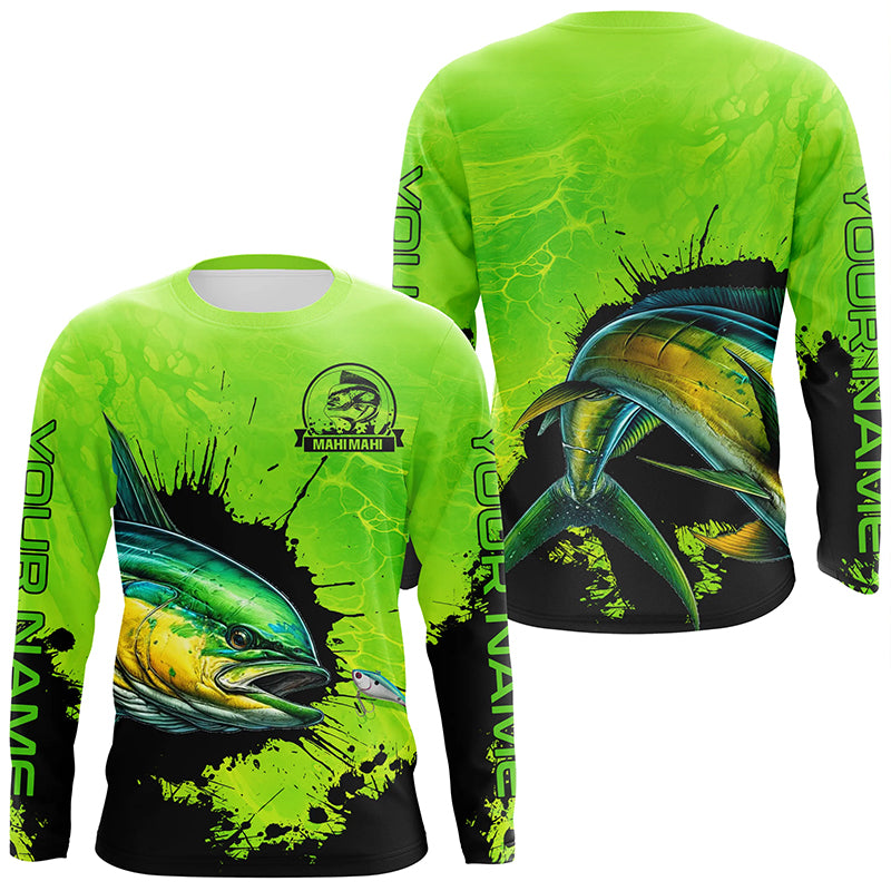 Personalized Mahi mahi fishing Performance long sleeve Fishing Shirt, Dorado fishing jerseys | Green NQS6921