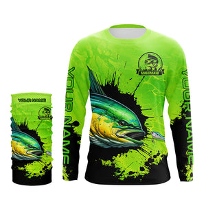 Personalized Mahi mahi fishing Performance long sleeve Fishing Shirt, Dorado fishing jerseys | Green NQS6921