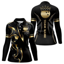 Load image into Gallery viewer, Black and Gold crown Bowling ball Polo, Quarter Zip Shirts for Women Custom Bowling Team jerseys NQS9287