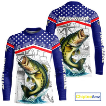 Load image into Gallery viewer, American Flag Largemouth Bass Fishing Custom Bass Long Sleeve Fishing Shirts, Bass Team Jerseys NQS11346