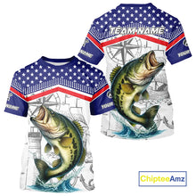 Load image into Gallery viewer, American Flag Largemouth Bass Fishing Custom Bass Long Sleeve Fishing Shirts, Bass Team Jerseys NQS11346