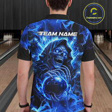 Load image into Gallery viewer, Blue Flame Skull Bowling Polo, 1/4 Zip Shirts For Men Custom Bowling Reaper Team Bowling jersey NQS11348