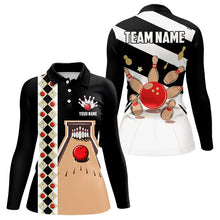 Load image into Gallery viewer, Personalized Red, white and black Retro bowling Polo, Quarter Zip shirt for women, Bowling Team Jersey NQS9460