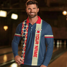 Load image into Gallery viewer, Personalized Red, white and blue Retro bowling Polo, Quarter Zip shirt for Men, Bowling Team Jersey NQS9461