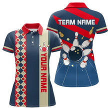 Load image into Gallery viewer, Personalized Red, white and blue Retro bowling Polo, Quarter Zip shirt for women, Bowling Team Jersey NQS9461