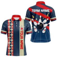 Load image into Gallery viewer, Personalized Red, white and blue Retro bowling Polo, Quarter Zip shirt for Men, Bowling Team Jersey NQS9461