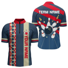 Load image into Gallery viewer, Personalized Red, white and blue Retro bowling Polo, Quarter Zip shirt for Men, Bowling Team Jersey NQS9461